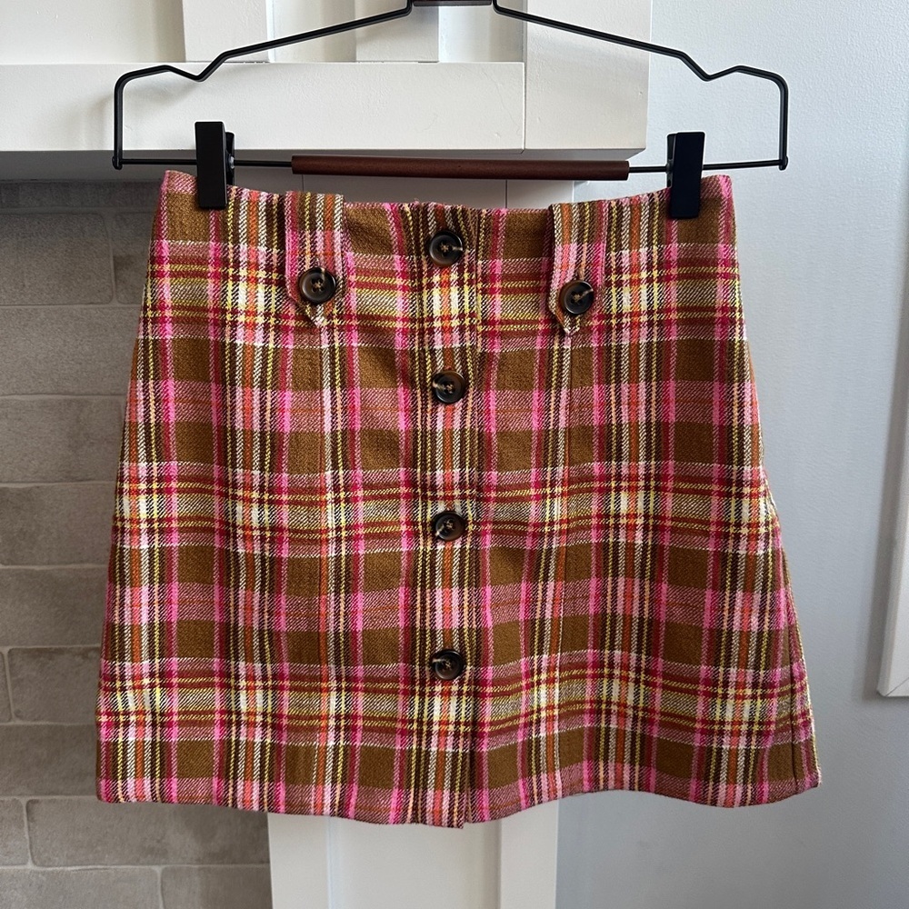 Anthropologie Maeve Plaid Button-Front Skirt| size 0